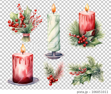 Christmas watercolor design element with candles 106851011