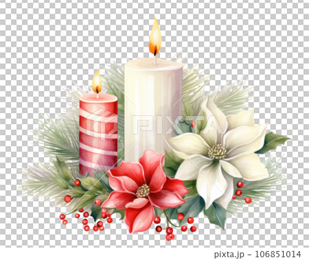 Christmas watercolor design element with candles 106851014