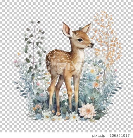 Cute watercolor deer isolated 106851017