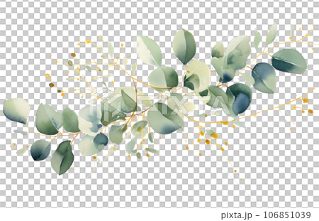 Green and gold watercolor leaves 106851039