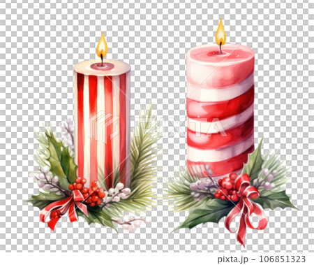 Christmas watercolor design element with candles 106851323