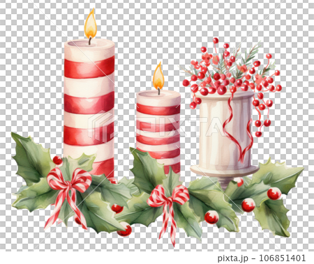 Christmas watercolor design element with candles 106851401