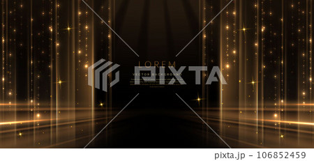 Elegant golden scene diagonal glowing with lighting effect sparkle on black background. Elegant golden scene diagonal glowing with lighting effect sparkle on black background. 106852459