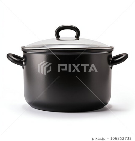 Front View of Cooking Pot with Lid Isolated. Generative ai 106852732