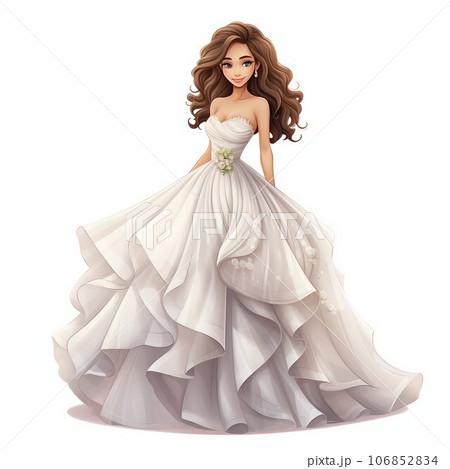 Little Bride in Wedding Dress. Generative ai - Stock Illustration