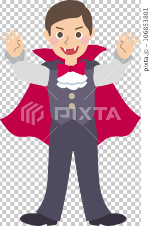 Editable! Vector illustration of an elementary school boy wearing a fashionable and cute Halloween costume Dracula cosplay Editable! Vector illustration of an elementary school boy wearing a fashionable and cute Halloween costume Dracula cosplay 106853801
