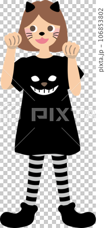 Editable! A vector illustration of an elementary school girl wearing a stylish and cute Halloween costume as a black cat. Editable! A vector illustration of an elementary school girl wearing a stylish and cute Halloween costume as a black cat. 106853802