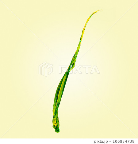 Abstract green splash or wave with dropps. Levitating colored paint, liquid isolated on gradient background. 106854739