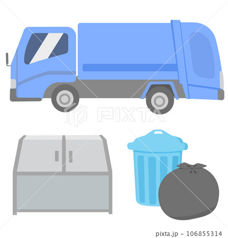 ゴミ収集車とゴミステーションのイラスト 106855314