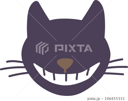ハロウィン 大きい口でニヤニヤ笑う優しい色の黒猫の顔おしゃれでかわいい楽しいポップなベクターイラスト 106855331