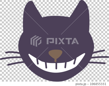 ハロウィン 大きい口でニヤニヤ笑う優しい色の黒猫の顔おしゃれでかわいい楽しいポップなベクターイラスト 106855331