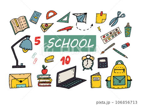 Set of school supplies, items for study 106856713