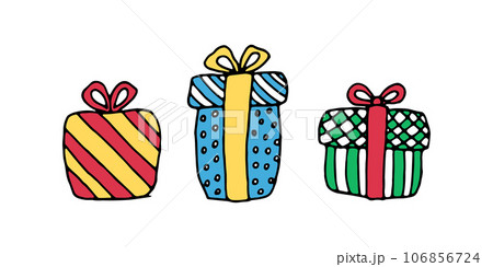 Set of Christmas and birthday colored gift boxes with bows 106856724