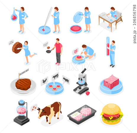 Artificial Grown Meat Isometric Icons Artificial Grown Meat Isometric Icons 106856798