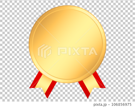 Golden laurel medal and red ribbon that can be used as an award 106856975