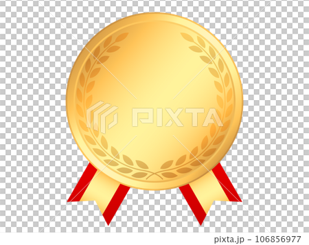 Golden laurel medal and red ribbon that can be used as an award 106856977