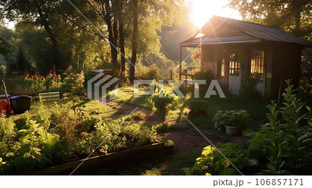 A small house with a vegetable garden, during nature, Live a simple life in the countryside of Thailand 106857171