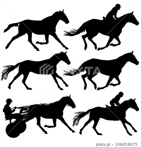 Set silhouette of black mustang horse on white background 106858075