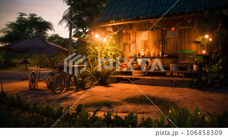 A small house with a vegetable garden, during nature, Live a simple life in the countryside of Thailand A small house with a vegetable garden, during nature, Live a simple life in the countryside of Thailand 106858309