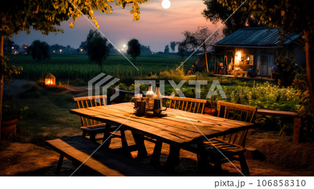 A small house with a vegetable garden, during nature, Live a simple life in the countryside of Thailand 106858310