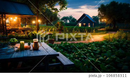 A small house with a vegetable garden, during nature, Live a simple life in the countryside of Thailand 106858311