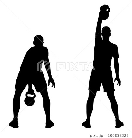 Silhouette muscular man holding kettle bell Silhouette muscular man holding kettle bell 106858325