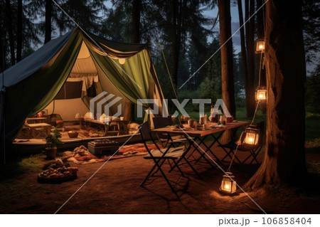 Camping with tents in the forest Camping with tents in the forest 106858404