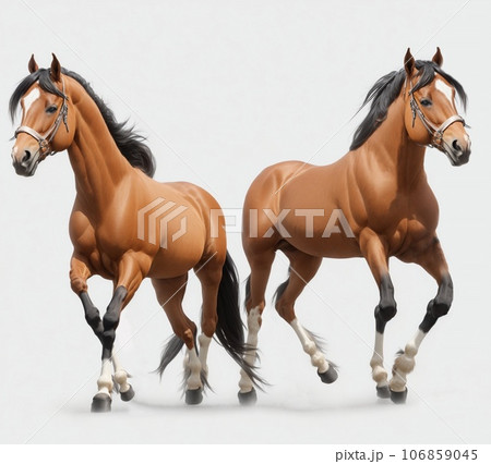 Beautiful bay stallion isolated on white background 106859045