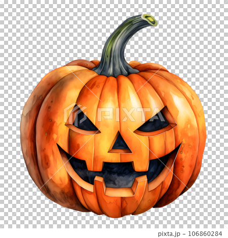 Halloween pumpkins clip art watercolor illustration, Jack O Lantern 106860284