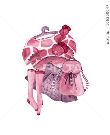 Capsule of girls' clothes. Watercolor illustration for your design Capsule of girls' clothes. Watercolor illustration for your design 106860647