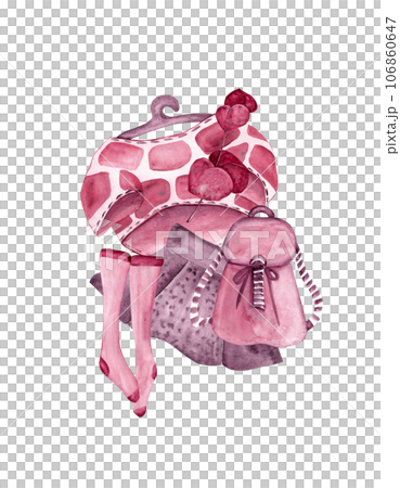 Capsule of girls' clothes. Watercolor illustration for your design Capsule of girls' clothes. Watercolor illustration for your design 106860647