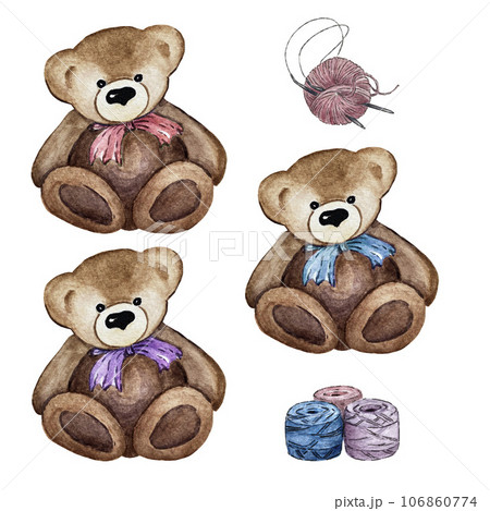 Set of watercolor illustrations of bears and balls. High quality 106860774