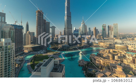 Aerial view of Dubai city all day timelapse in downtown. 106861012