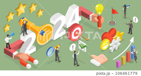 3D Isometric Flat Vector Conceptual Illustration of New Year 2024 Digital Marketing Trends 3D Isometric Flat Vector Conceptual Illustration of New Year 2024 Digital Marketing Trends 106861779