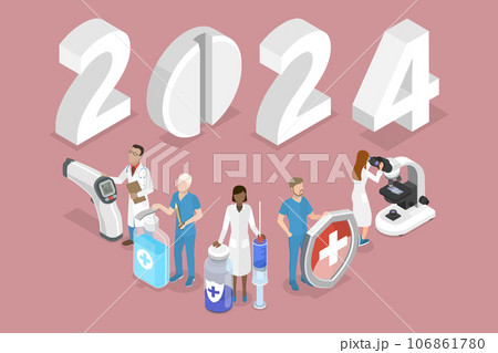 3D Isometric Flat Vector Conceptual Illustration of New Year 2024 And Medicine 3D Isometric Flat Vector Conceptual Illustration of New Year 2024 And Medicine 106861780