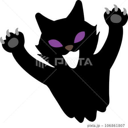 ハロウィン 手を振り上げる威嚇する怒る黒猫のおしゃれでかわいい楽しいポップなベクターイラスト 106861807