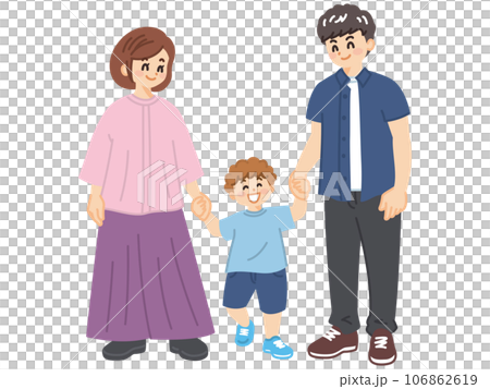 Illustration of a young family holding hands 106862619