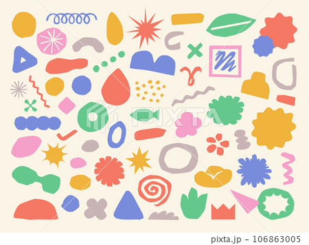 ポップな手書きの抽象的な形のコレクションのイラスト素材 [106863005