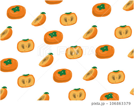 柿と断面の手描き風 壁紙 模様イラスト 106863379