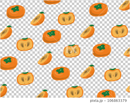 柿と断面の手描き風 壁紙 模様イラスト 106863379