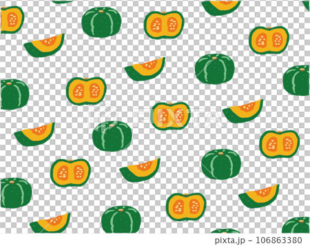 かぼちゃと断面の手描き風 壁紙 模様イラスト 106863380