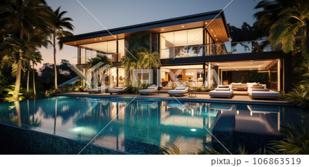 Luxury villa, modern mansion with pool and...のイラスト素材 [106863519] - PIXTA