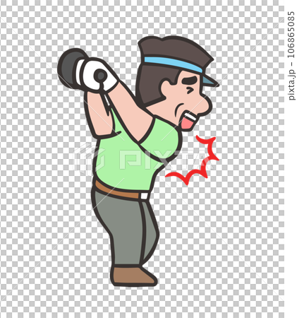A middle-aged man injured his shoulder joint while swinging golf. 106865085