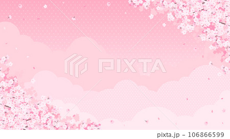 満開の桜とピンク色の雲・空　背景素材（横向き16:9） 106866599