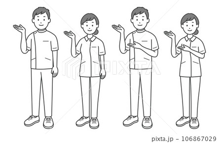 案内をする看護師男女　斜め 106867029
