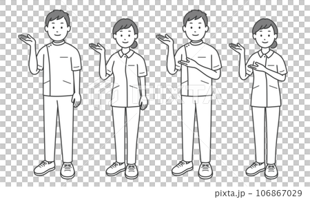 案内をする看護師男女　斜め 106867029
