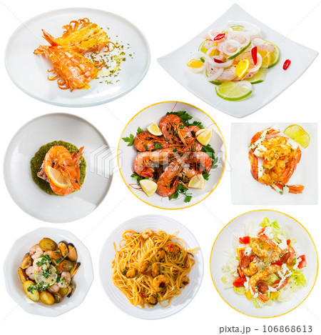 Collection of dishes of shrimps 106868613