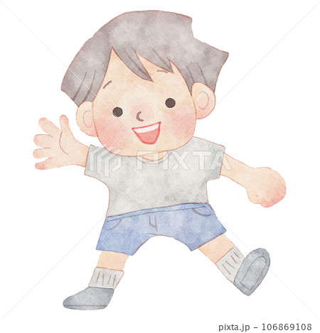 水彩タッチの笑顔で手を振る男の子のイラスト 水彩タッチの笑顔で手を振る男の子のイラスト 106869108