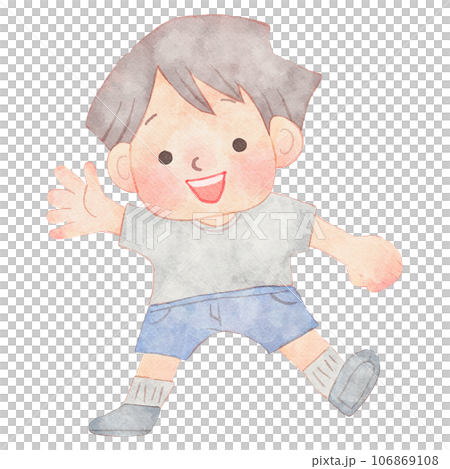 水彩タッチの笑顔で手を振る男の子のイラスト 水彩タッチの笑顔で手を振る男の子のイラスト 106869108
