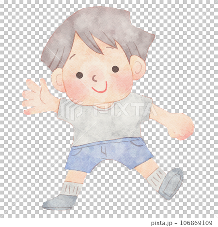 水彩タッチの手を振る男の子のイラスト 水彩タッチの手を振る男の子のイラスト 106869109